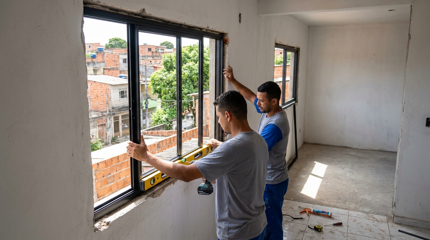 Esquadria de alumínio em obra em São José dos Pinhais-PR